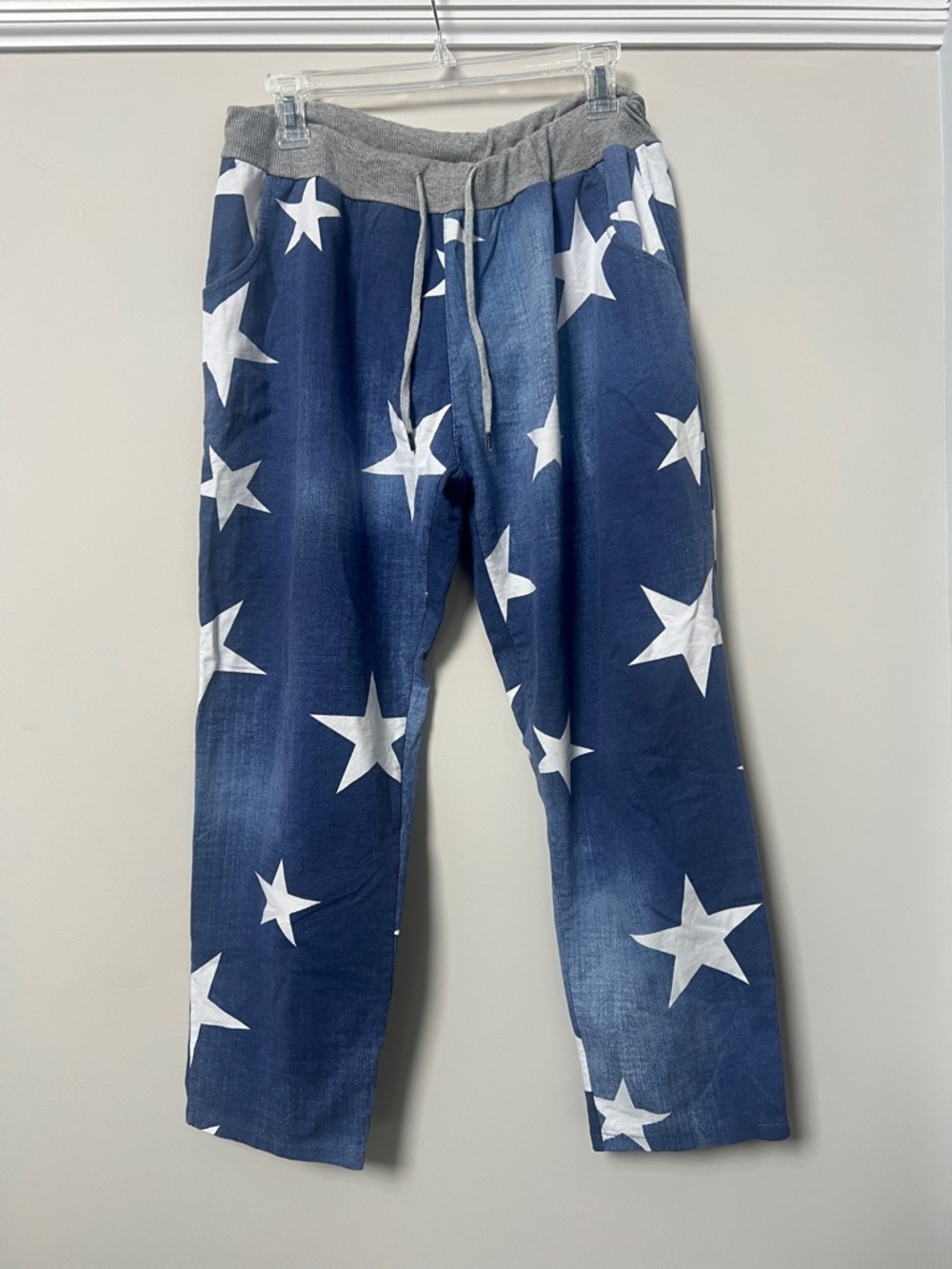 Star Print Blue Lounge Pants with Grey Waistband